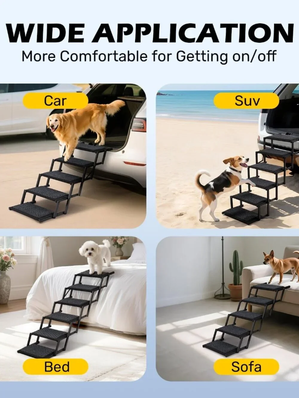 Dog Steps for Car, Truck and SUV - Foldable Pet Stairs